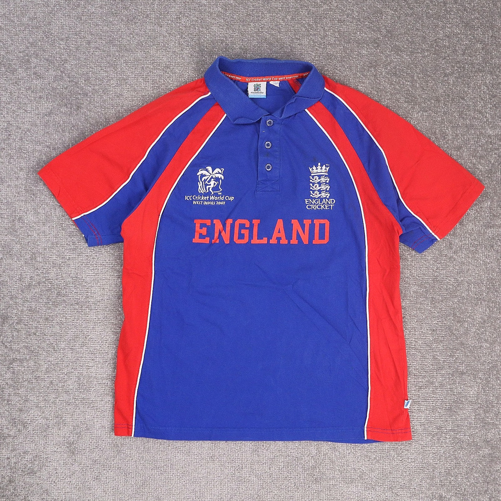 2007 World Cricket Championship England Small Blue red Short Sleeve Collar Shirt